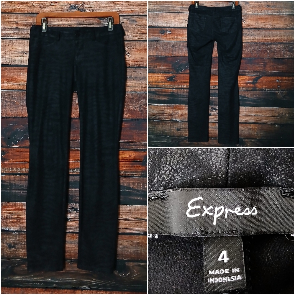 Express Pants 4 Vintage Black Faux Suede Slim Straight Tiger Print
